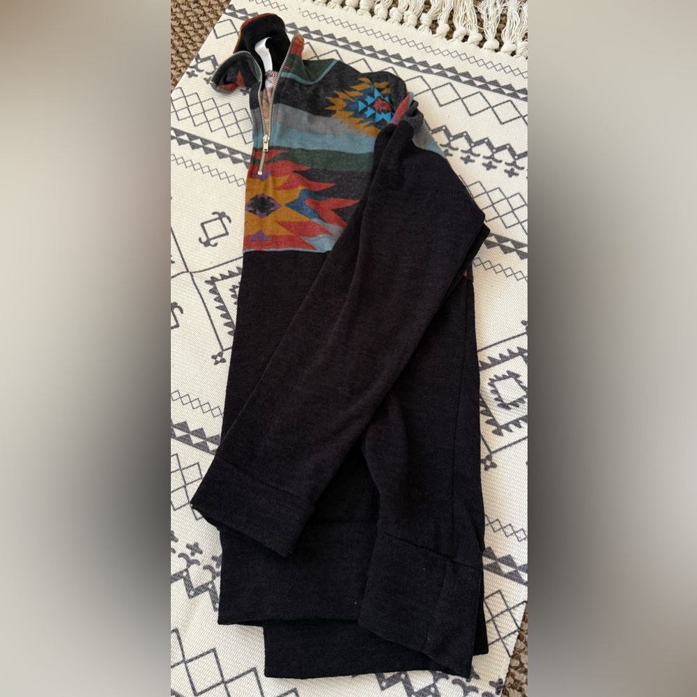 Black Long Sleeve Top with Colorful Pattern
